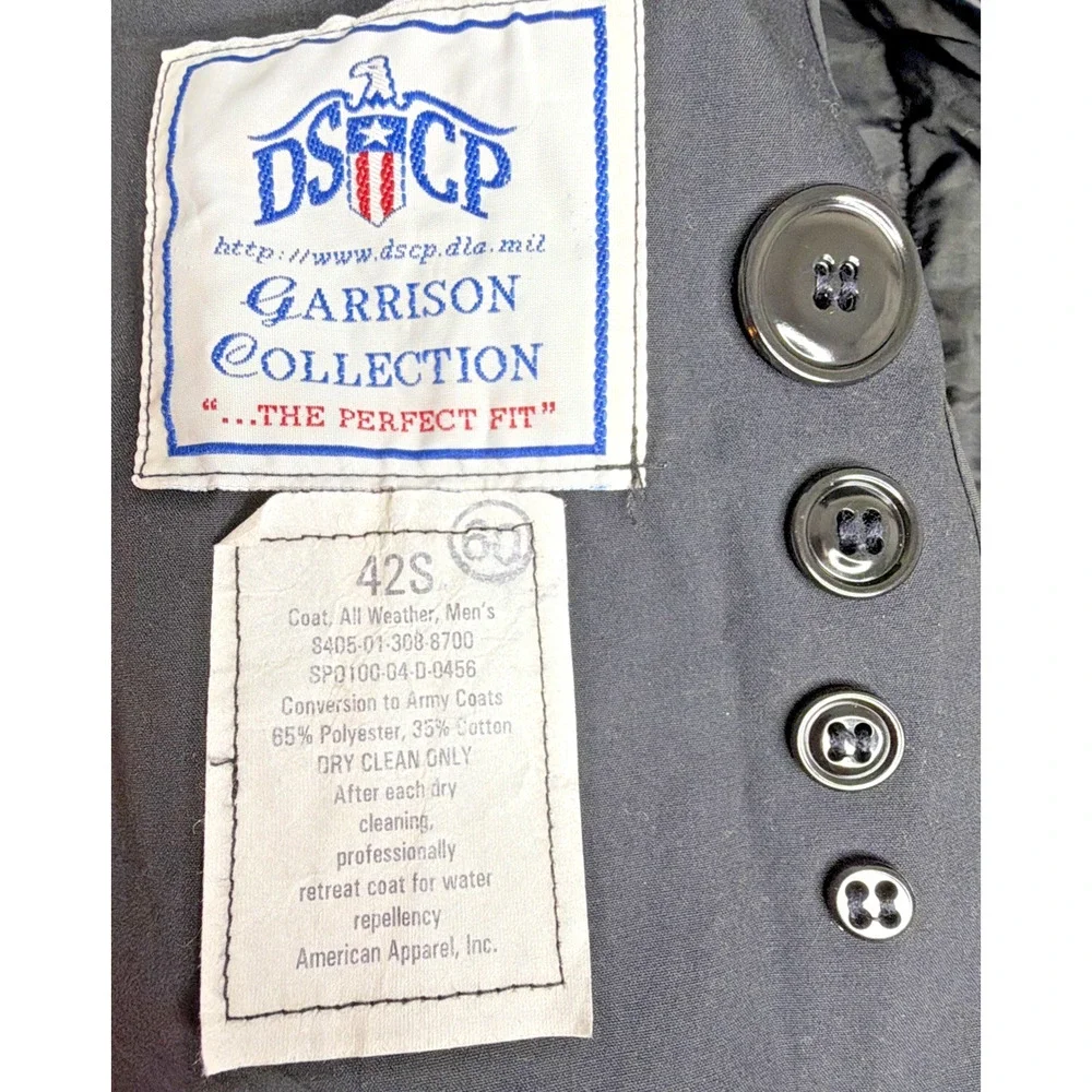 Men's Black Trench Coat 42S Double Breasted Removable Zip Liner All Weather Coat